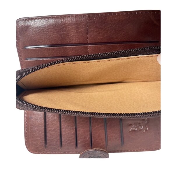 Vtg. Genuine Leather Tooled Flower Brown Multi Card Change Mirror Bi-Fold Wallet - Picture 9 of 9